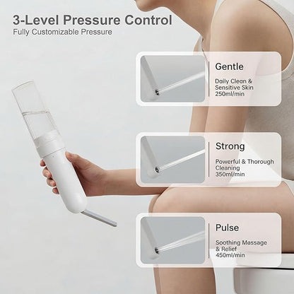 Portable Bidet for Travel | Bathroom - Rechargeable Electric Bidet Sprayer with 3 Pressure | Waterproof for Ultimate Personal Hygiene Cleaning at Home Office and Camping (White)