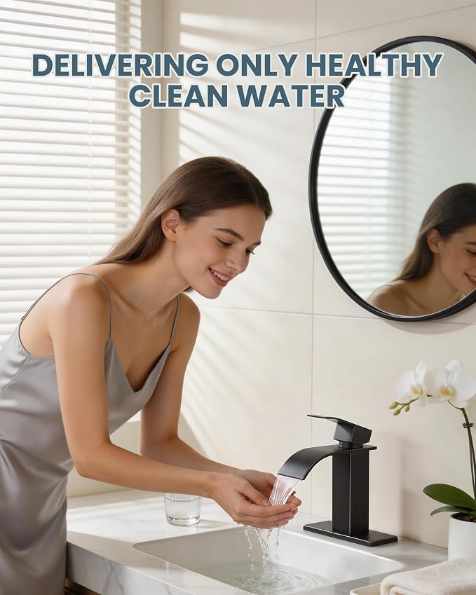 Oil Rubbed Bronze Bathroom Faucet - ARCORA Waterfall Bathroom Faucet Single Handle Mixer Tap Lavatory Vanity Sink Faucet with Deck Plate and Pop Up Drain, 1 or 3 Hole