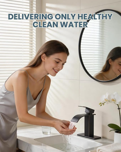 Oil Rubbed Bronze Bathroom Faucet - ARCORA Waterfall Bathroom Faucet Single Handle Mixer Tap Lavatory Vanity Sink Faucet with Deck Plate and Pop Up Drain, 1 or 3 Hole