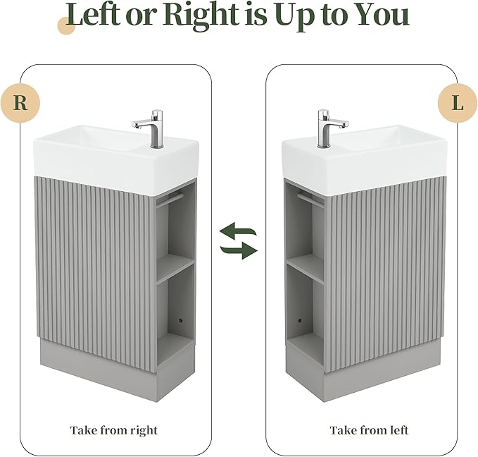 Merax Bathroom Vanity with Sink 18.6 Inch, Cabinet with Storage Shelf & Toilet Paper Holder, Left or Right Available,