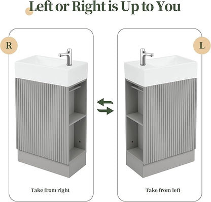 Merax Bathroom Vanity with Sink 18.6 Inch, Cabinet with Storage Shelf & Toilet Paper Holder, Left or Right Available,