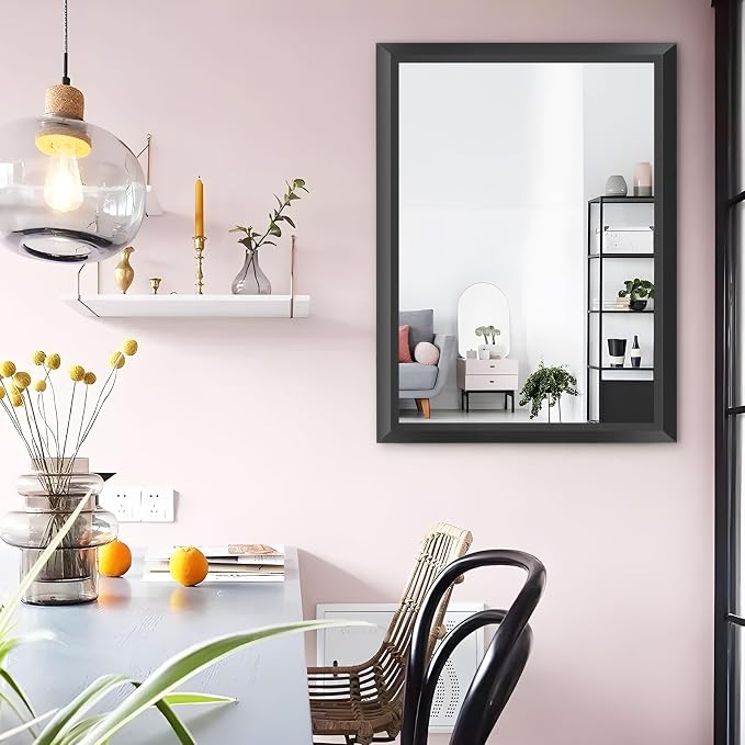 Black Bathroom Mirror, 28x36 Inch | Thick Metal Framed, HD Reflection, Anti-Rust, Hang Horizontally/Vertically, Suitable for Vanity, Bedroom, Bathroom, Entryway