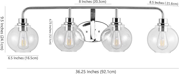 JONATHAN Y 36" Chrome Farmhouse LED Vanity Light Wall Sconce for Bathroom, Clear Seeded Glass Shade, Industrial Iron Indoor Fixture, LED Bulb Included (JYL7529B)