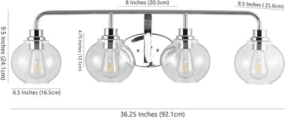 JONATHAN Y 36" Chrome Farmhouse LED Vanity Light Wall Sconce for Bathroom, Clear Seeded Glass Shade, Industrial Iron Indoor Fixture, LED Bulb Included (JYL7529B)
