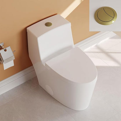 DeerValley Elongated One-Piece Toilet with Standard Height 1.1/1.6 Dual Flush Toilets with Soft Closing Seat and Gold Button