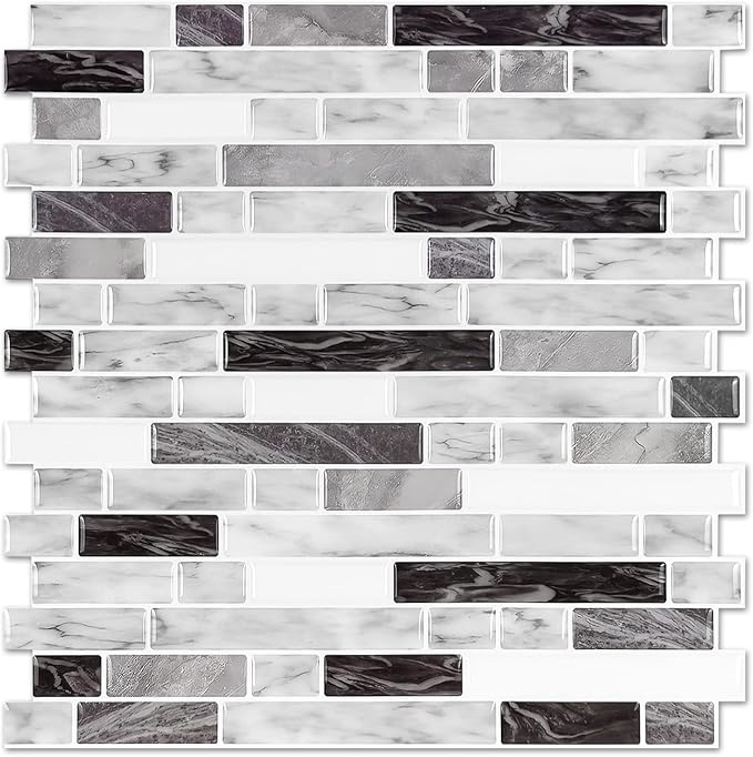 STICKGOO Thicker Design Peel and Stick Tile Backsplash, 12”×12”Stick on Backsplash for Kitchen, Self Adhesive Tile for Kitchen Backsplash and Bathroom(10 Sheets, Carrara Grey)