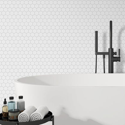10-Sheet Hexagon Peel and Stick Backsplash, 11.42" x 11.42" White Honeycomb Self-Adhesive Marble Mosaic Wall Tile, Waterproof Stick on Backsplash Tiles for Kitchen Bathroom Shower