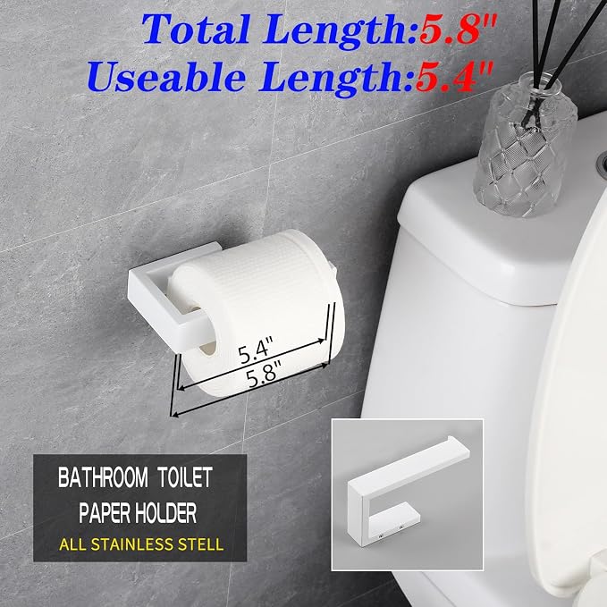 GERZWY Bathroom 2-Piece Accessory Set SUS 304 Stainless Steel Toilet Paper Holder Towel Ring Wall Mount, White