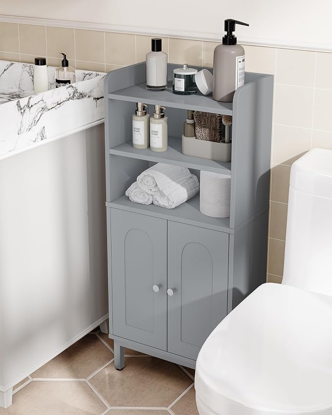 Hzuaneri Bathroom Storage Cabinet, Small Floor Cabinet with 2 Door | Toilet Paper Cabinets, Bathroom Organizer with Adjustable Shelf, for Small Spaces, Gray, Arch Door,7.1" Dx14.6 Wx32.7 H
