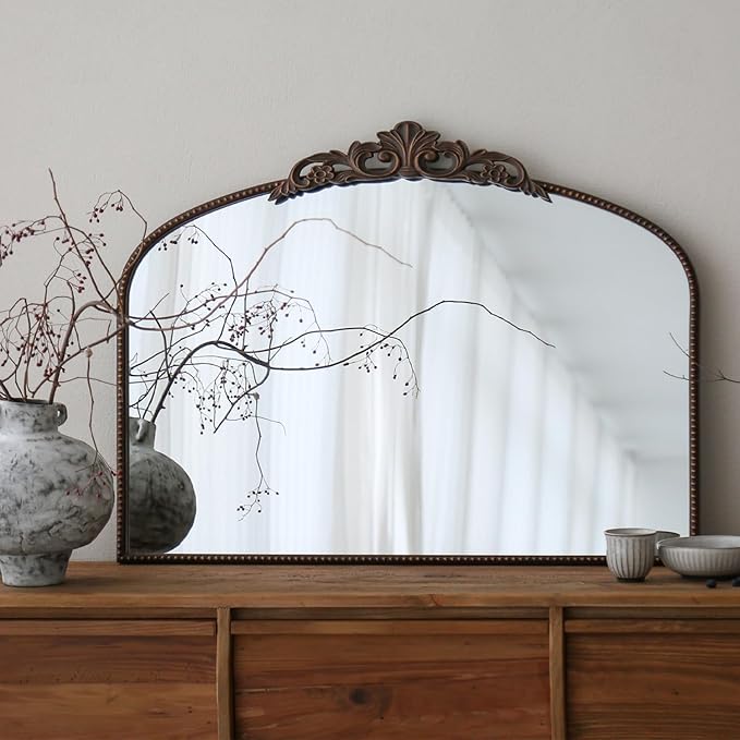 Micasso Vintage Bronze Arched Mirror: 36"x29" Baroque Antique Wall Mirror | Traditional Ornate French Decorative Wall Mirror for Bedroom/Bathroom/Entryway/Hallway/Dresser/Vanity/Mantel/Nightstand