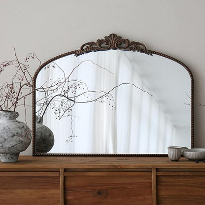 Micasso Vintage Bronze Arched Mirror: 36"x29" Baroque Antique Wall Mirror | Traditional Ornate French Decorative Wall Mirror for Bedroom/Bathroom/Entryway/Hallway/Dresser/Vanity/Mantel/Nightstand