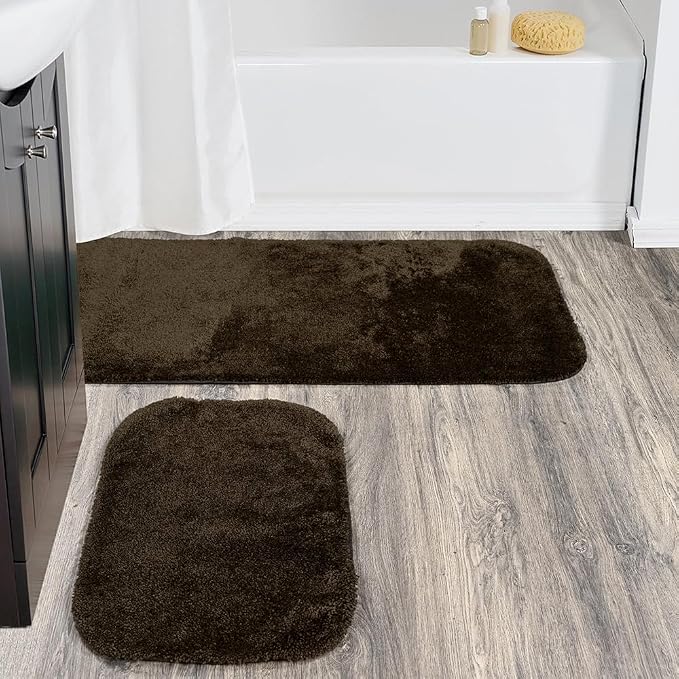 Garland Rug Traditional Nylon Washable Chocolate 2 Bath Rugs (21" X 34", 22" X 60") - Soft, Absorbent, and Stylish for Your Bathroom