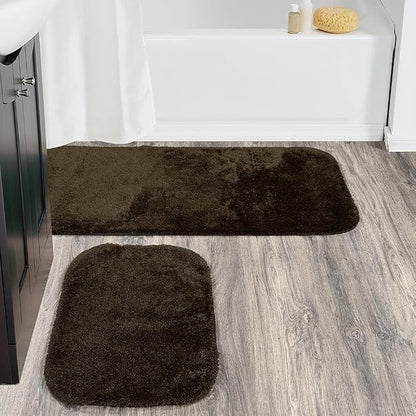 Garland Rug Traditional Nylon Washable Chocolate 2 Bath Rugs (21" X 34", 22" X 60") - Soft, Absorbent, and Stylish for Your Bathroom
