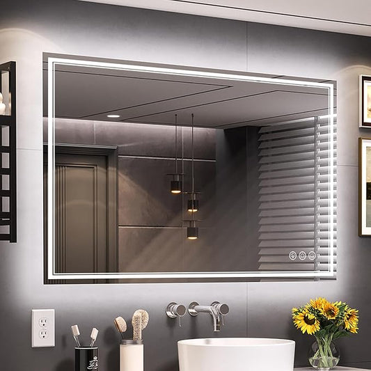 48x36 Inch LED Bathroom Mirror with Frontlit & Backlit（Independent Control）, Lighted Mirror for Bathroom Wall with 3-Color Dimmable & Anti-Fog, Vanity Mirror with Lights