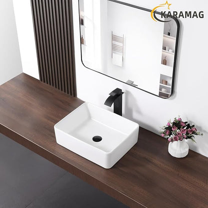 Bathroom Vessel Sink Rectangle-KARAMAG 19x15 Inch Bathroom Sink Countertop Rectangular 19 Inch Modern Above Counter White Porcelain Ceramic Vessel Vanity Sink Art Basin