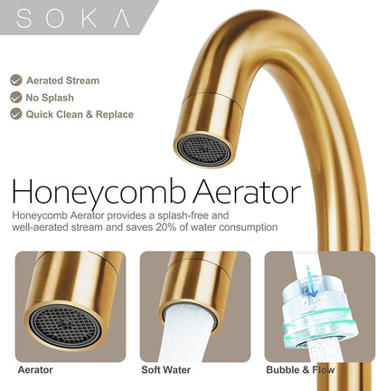 SOKA SK1B001AR Bathroom Sink faucets, 8 INCH Gooseneck - Lever, Gold + G
