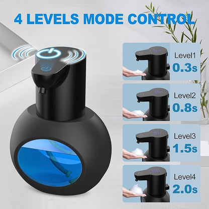2 Pack Automatic Foaming Soap Dispenser, 15oz/420ml Smart Hand Soap Dispensers, Touchless Wall Mount with 4-level Adjustable, Rechargeable Foaming Hand Soap Dispenser for Bathroom Kitchen Office Black