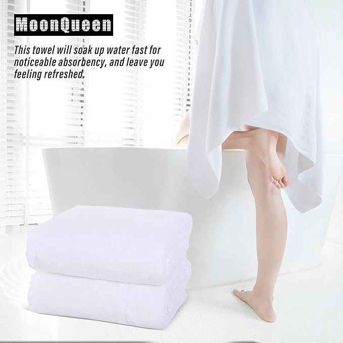 MOONQUEEN 2 Pack Premium Bath Towel Set - Quick Drying - Microfiber Coral Velvet Highly Absorbent Towels - Multipurpose Use as Bath Fitness, Bathroom, Shower, Sports, Yoga Towel (White)