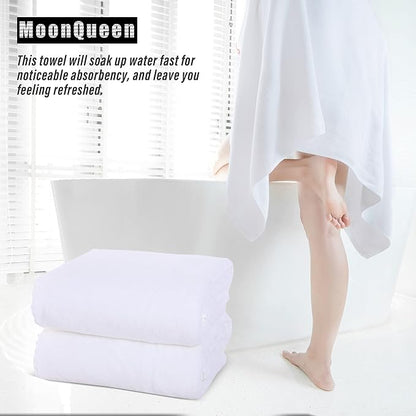 MOONQUEEN 2 Pack Premium Bath Towel Set - Quick Drying - Microfiber Coral Velvet Highly Absorbent Towels - Multipurpose Use as Bath Fitness, Bathroom, Shower, Sports, Yoga Towel (White)