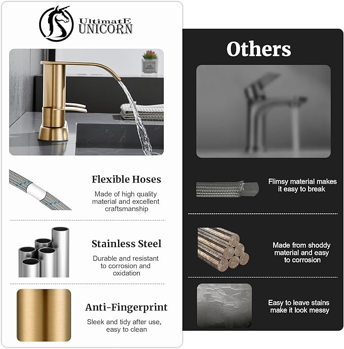 Ultimate Unicorn Bathroom Faucet for Sink Champagne Brown, 4 Inch Bathroom Faucet for 3 Hole or 2 Hole, 2 Handle Waterfall Faucets with Pop up Drain, Centerset Faucets for RV Counter