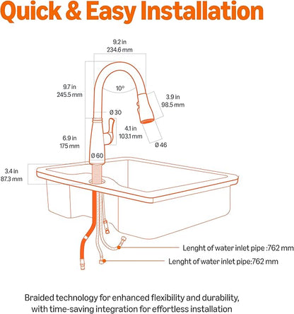 Amazon Basics Pull-Down Sprayer Kitchen Faucet with Fast Mount, 3 Spray Mode, Chrome Finish, Easy Installation, 1-Pack