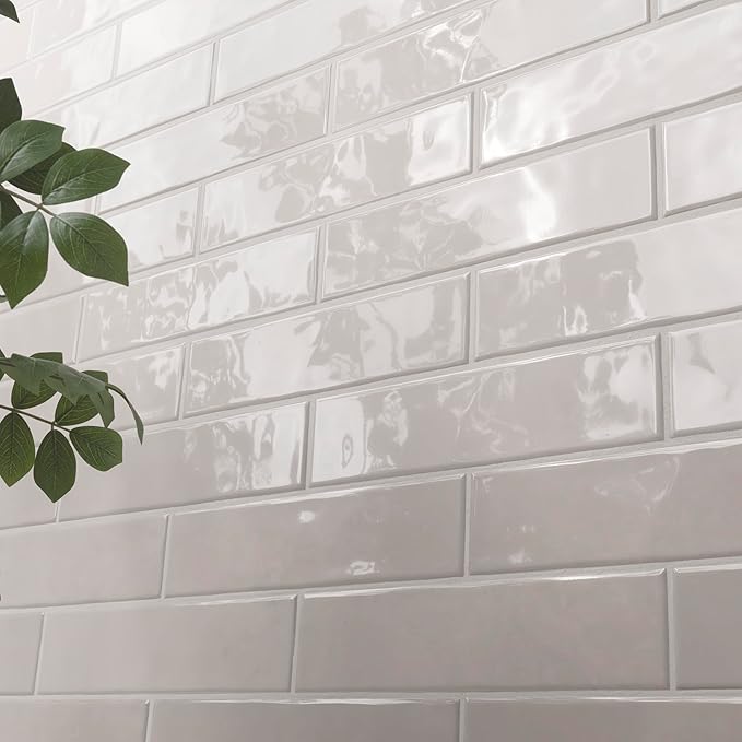 M S International Renzo Dove Glossy Ceramic Subway Tile for Bathroom, Kitchen Backsplash, Accent Wall, and Shower