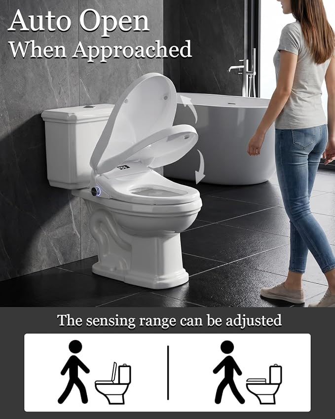 TOTTE Bidet Toilet Seat Round, Electric Bidet with Heated Water & Remote – Heated Bidet Seat with Auto Open/Close, Bubble Foam Shield, Instant Warm Wash & Dry, LED Nightlight for Family