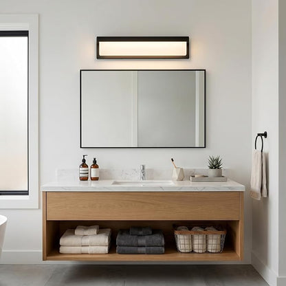 URSOLA LED Bathroom Vanity Light Fixture Over Mirror 16.5 inch Modern Rectangle Black Matte Metal Lighting Bar 4000K Daylight Wall Sconce (Black)