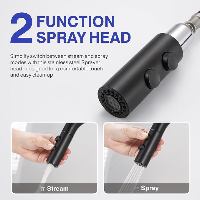 Bathroom Faucet with Sprayer, Matte Black Single Hole with Pop-Up Drain | Kablle Single Handle Pull Out 1 or 3 Hole Laundry Bar Basin Faucet with Deck Plate, KBL-7002B-CL