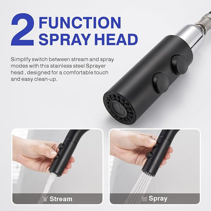 Bathroom Faucet with Sprayer, Matte Black Single Hole with Pop-Up Drain | Kablle Single Handle Pull Out 1 or 3 Hole Laundry Bar Basin Faucet with Deck Plate, KBL-7002B-CL
