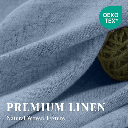 Linen Shower Curtain Flax Blue Grey, Fabric Boho Farmhouse Shower Curtains for Bathroom Cotton Natural Cloth Liner Set 72" W x 72" L