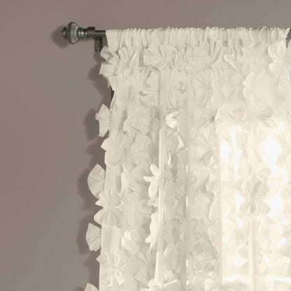 Lush Decor Riley Light Filtering Window Curtain Panel, Single 54" W x 84" L, Ivory - Cute Curtains for Bedroom - Bow Decor - Coquette Curtains for Windows