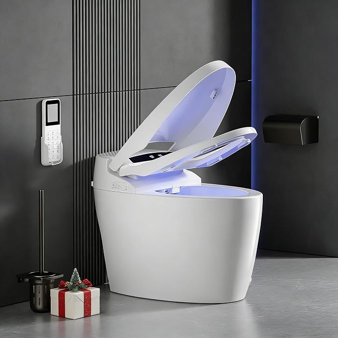 Smart Toilet with Bidet Built In with Warm Water Sprayer and Dryer | Foot Sensor Operation,Heated Seat toilet with LED Display for Bathroom,Auto Dual Flush