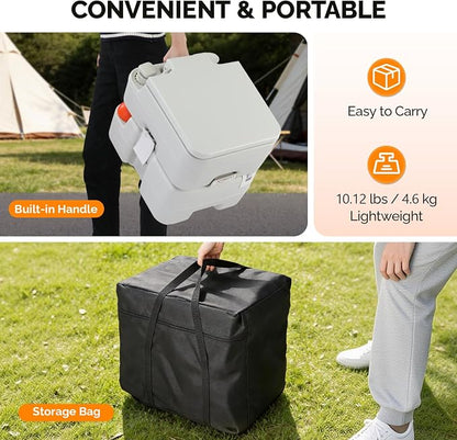 VINGLI Portable Toilet for Camping, 5.3 Gallon Capacity with Carry Bag, Camping Toilet with Detachable Waste Tank for Adult, Heavy Duty HDPE Construction for Outdoor Travel (White, 5.8 Gal)