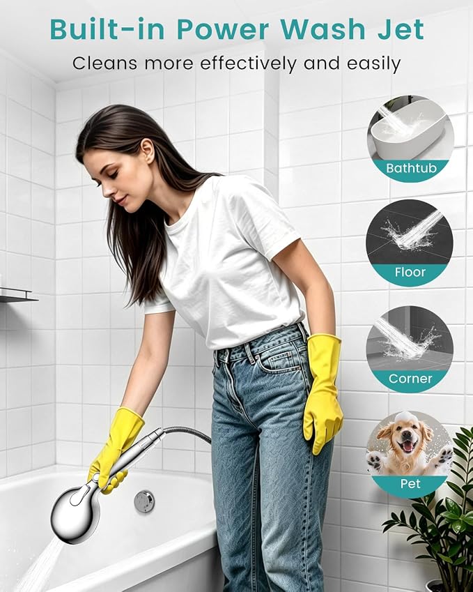 Filtered Shower Head with Handheld, High Pressure Shower Heads with Filters | 7 Mode, ON/OFF Switch for Pet Bath, Detachable ShowerHead for Hard Water, Remove Chlorine, Built-in Power Wash to Clean Tub