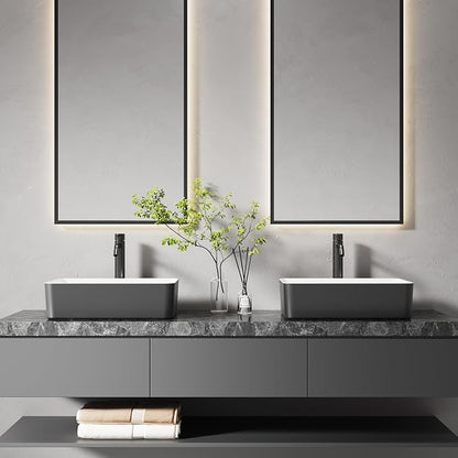 19"x15" Black & White Rectangle Ceramic Vessel Bathroom Sink | Modern Rectangular Countertop Sink Crafted from Durable Ceramic, Compatible with Vessel Sink Faucets, Smooth Two-Tone Finish