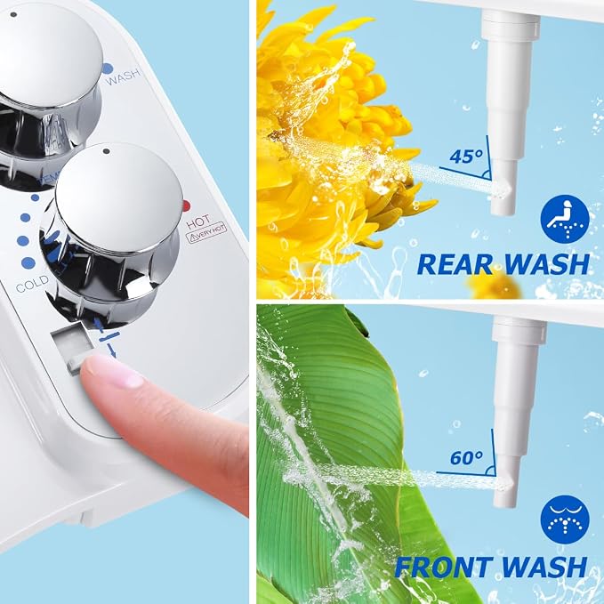 Upgraded Hot Cold Bidet Attachment for Toilet - Chrome | Non-Electric Warm Water Bidet Toilet Attachment, Adjustable Water Pressure, Self-Clean Retractable Nozzle, Front & Rear Wash