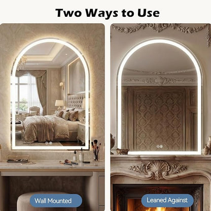 DUMOS 24"x36" LED Bathroom Mirror with Lights, Arched Vanity Mirror | Anti-Fog, Dimmable, 3-Color Light, Memory Function, Front Light and Backlit, Tempered Glass