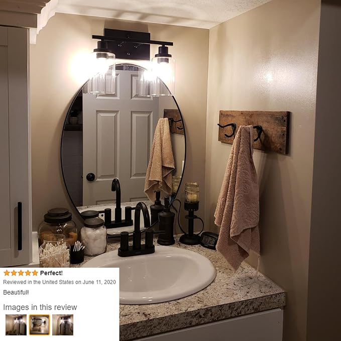 MELUCEE 2-Light Black Wall Sconce Industrial Vintage with Clear Glass Shade | Bathroom Vanity Lights Hallway Light Fixture Sconces Wall Lighting (Patent No.: US D963914 S)