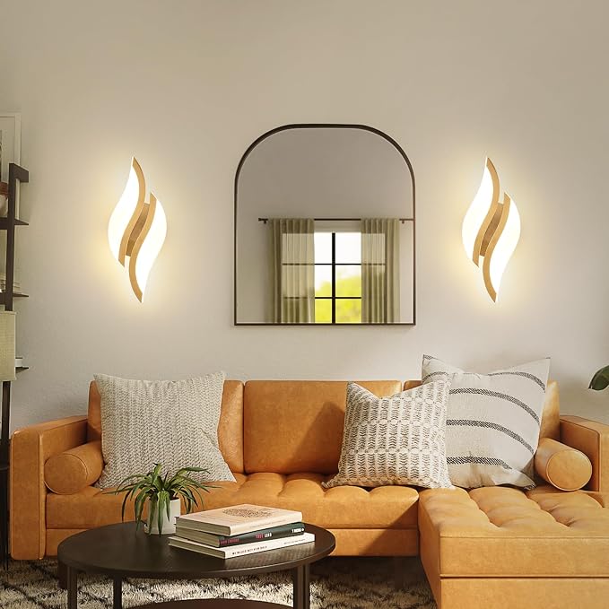 CANEOE Modern LED Wall Sconce 3000K Gold Indoor Wall Light Fixtures Acrylic Wall Sconce Lighting for Living Room Bedroom Bedside Bathroom Hallway Stairway Wall Lamp (Gold, 1 Pack, 3000K)