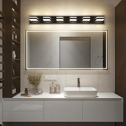 SOLFART Bathroom Light Fixtures, 5 Color Temperature Modern Vanity Lights, Black 6 Lights LED Lighting Light Color Adjustable 5CCT