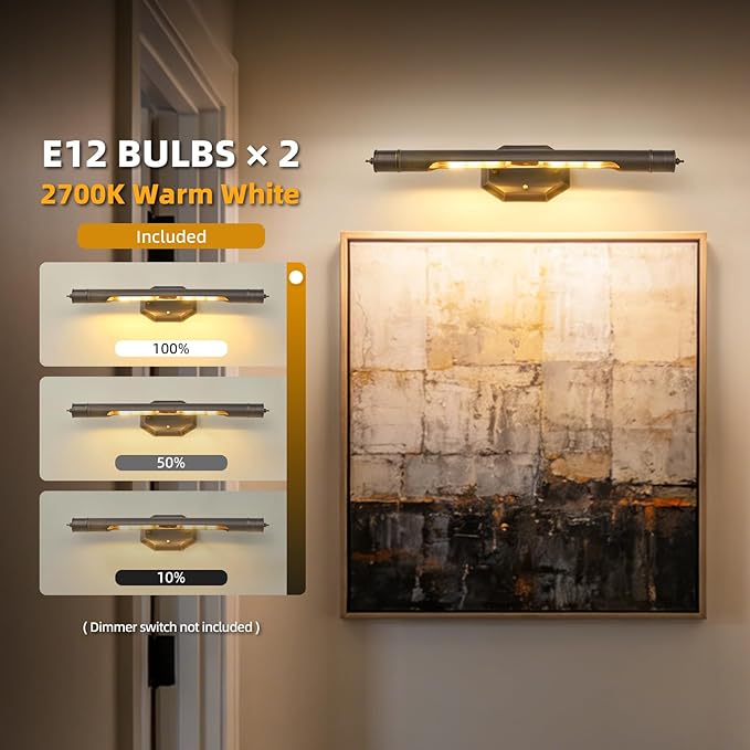 Bronze Vintage Picture Light Hardwired - 24.4 In Art Deco Lights Over Mirror Portrait Pictures Frame - Wall Sconce Lighting Fixture for Museum Bathroom Vanity Gallery Artwork Library Cuadros Painting
