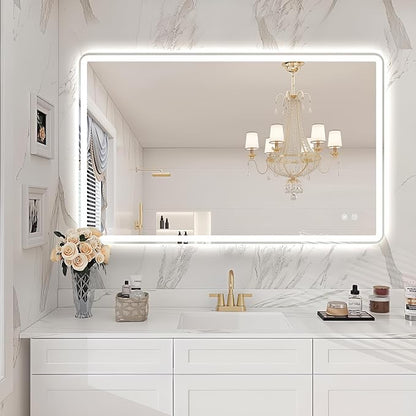 Niccy Rectangle LED Bathroom Mirrors, Vanity Mirror with Lights, 24"x36" | Frameless Lighted Mirror for Bedroom Living Room, 3 Colors & Stepless Dimmable Anti-Fog Memory Function, Horizontal/Vertical