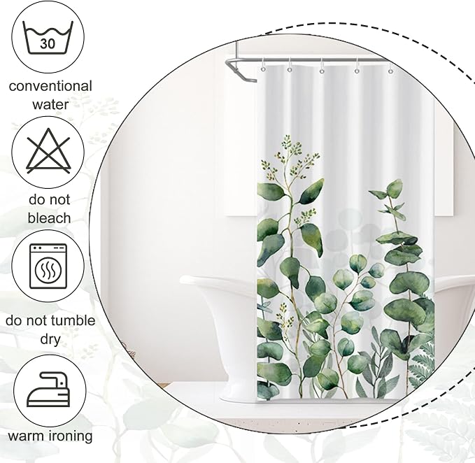 AWERT Small Half Size Stall Shower Curtain with 6 Hooks Shower Stall Curtain 36 x 72 Plant Sage Green Leaves 36 inch Bathroom/RV and Camper (Green Leaves)