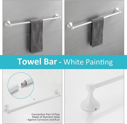 BGL Bathroom Accessories Set, White Paint Expandable Towel Bar 4-Piece Bathroom Accessory Set Wall Mounted Towel Ring Robe Hook Toilet Paper Holder Towel Holder