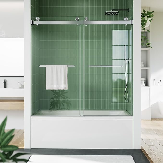 56"-60" W x 59" H Double Sliding Shower Door, Frameless Bypass Bathroom Door with 1/4"(6mm) Tempered Glass,Silver Finish for Walk-in Shower