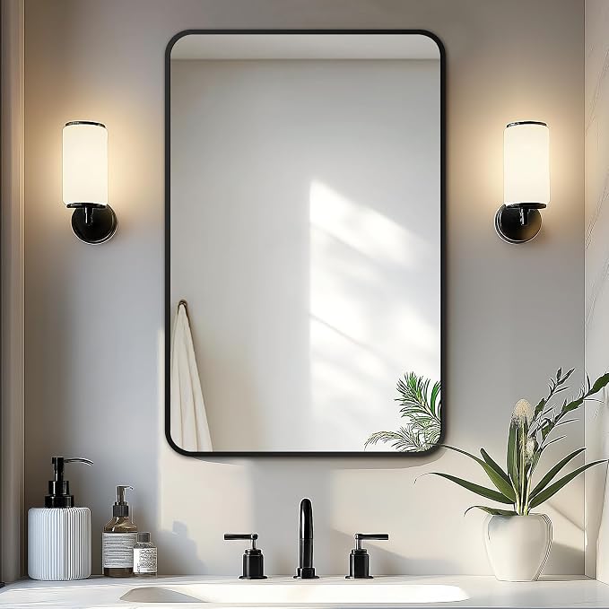 Bathroom Vanity Mirror, Black Framed Mirror for Over Sink, 30x20 | HD glass, distortion-free for makeup and grooming, Sturdy frame, all mounting hardware, hangs horizontal or vertical