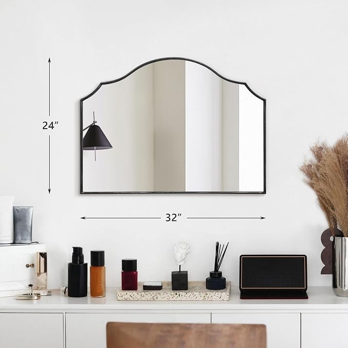 Besdomus Black Wooden Vanity Mirror: 32"x24" Bathroom Mirrors for Over Sink | Scalloped Modern Minimalist Decorative Wall Mirror for Dresser/Mantel/Bedroom/Entryway/Fireplace/Nightstand/Dining Room
