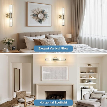 Modern Vanity Light Fixture, Brushed Bronze Wall Sconce with Glass Rod Shades, 2-Light Bathroom Mirror Lighting for Bronze Bathroom Light Fixture & Makeup Application (Bulbs Not Included)