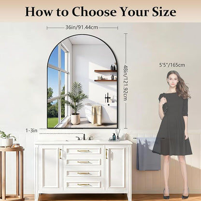 COFENY Arched Bathroom Mirror, 36x48IN Black Bathroom Mirror with Metal Frame, Wide Wall Mounted Mirrors Decor Modern Dresser Mirror for Bedroom Living Room Entryway